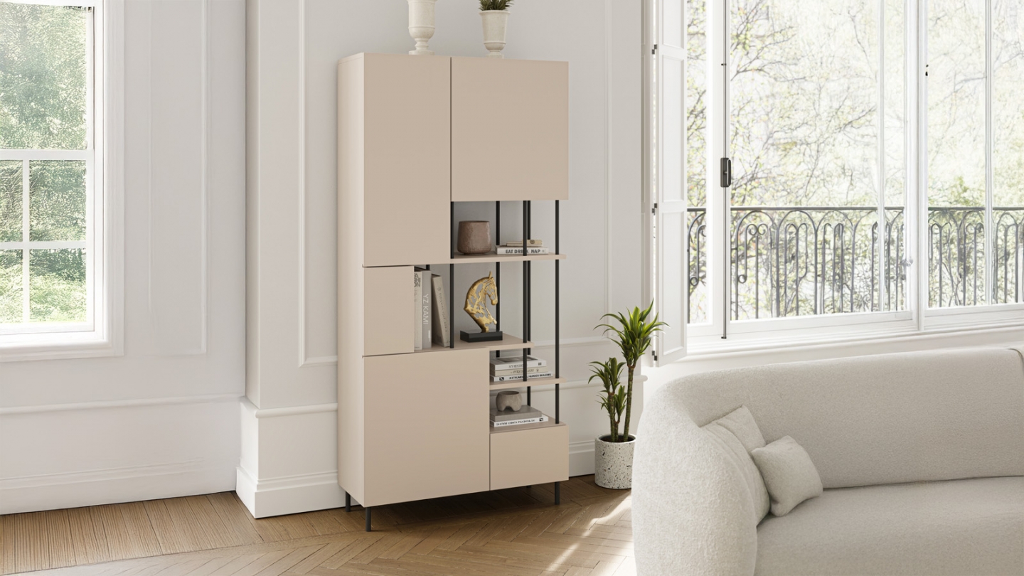 Blibliothèque 5 portes beige H175 cm - Lise