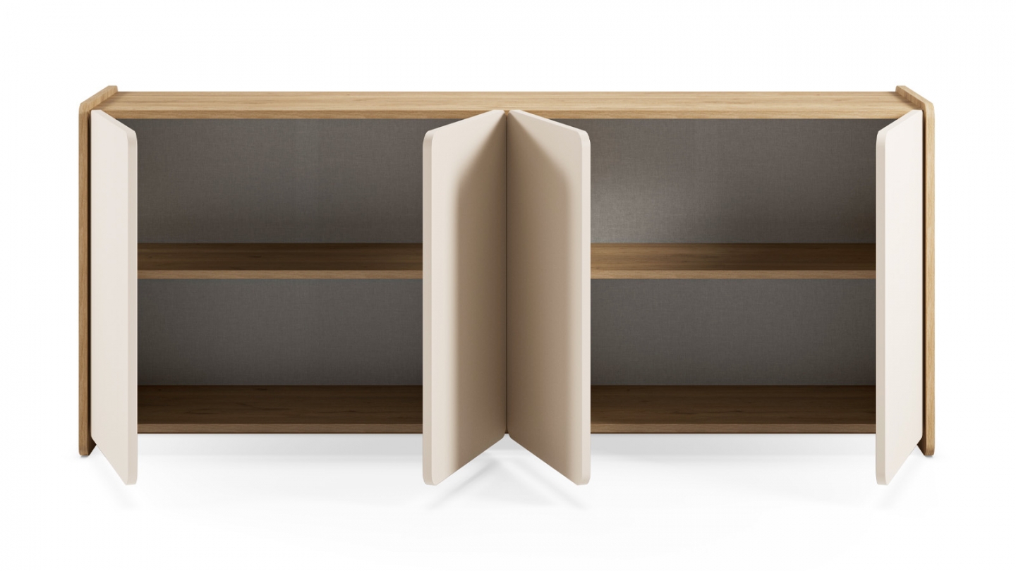Buffet 4 portes beige et décor chêne 180 cm - Sami
