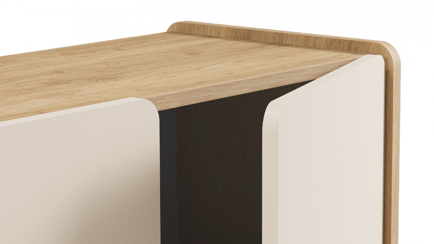 Buffet 4 portes beige et décor chêne 180 cm - Sami