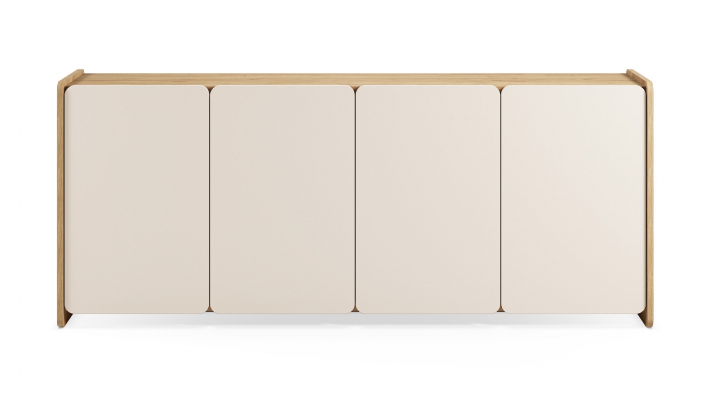 Buffet 4 portes beige et décor chêne 180 cm - Sami