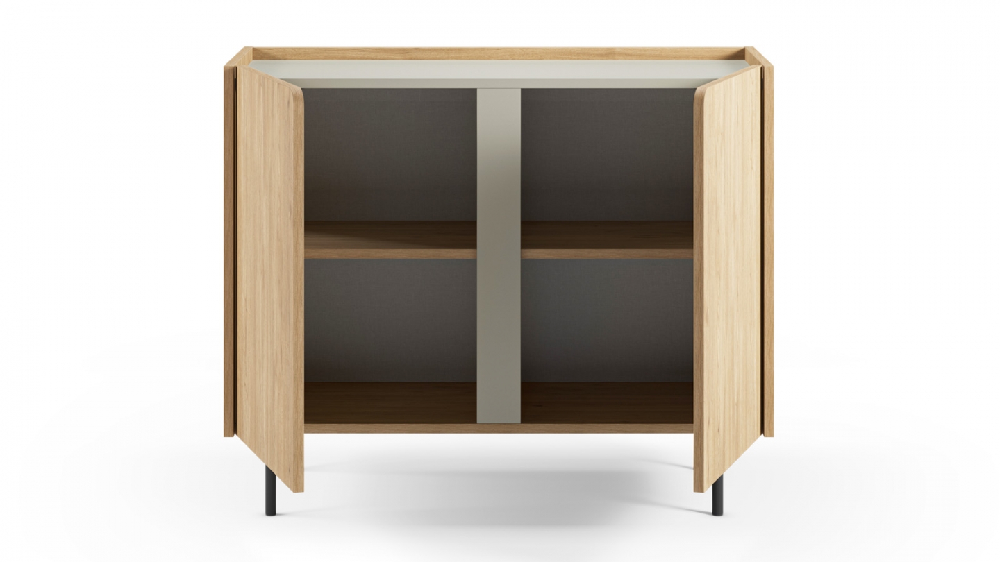 Buffet 2 portes décor chêne et vert 100 cm - Ingo