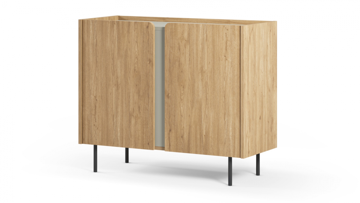 Buffet 2 portes décor chêne et vert 100 cm - Ingo