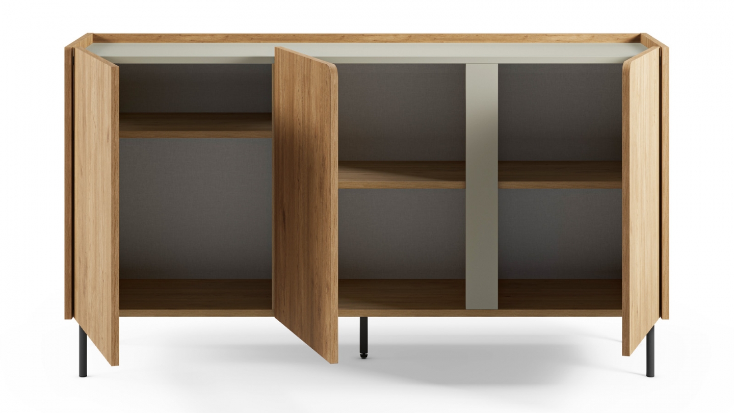 Buffet 3 portes décor chêne et vert 150 cm - Ingo