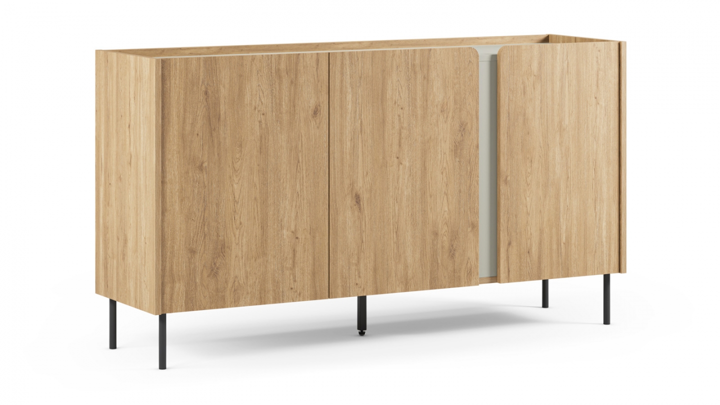 Buffet 3 portes décor chêne et vert 150 cm - Ingo