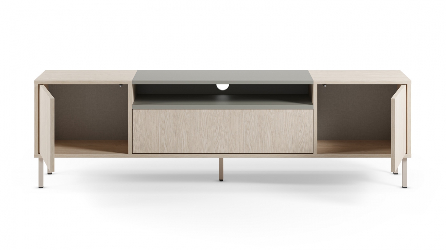 Meuble TV 3 portes chêne clair et vert 180 cm - Amos