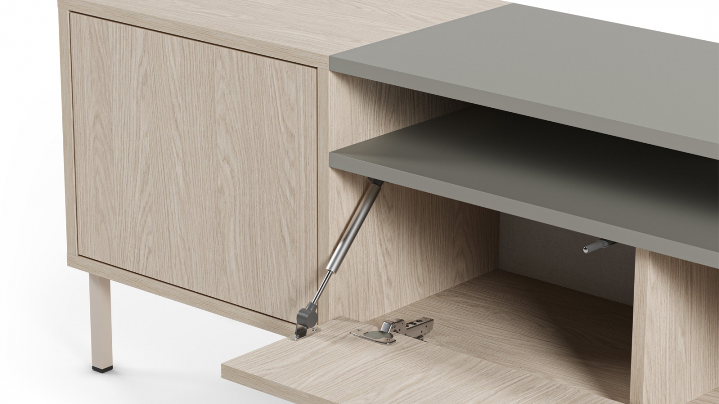 Meuble TV 3 portes chêne clair et vert 180 cm - Amos