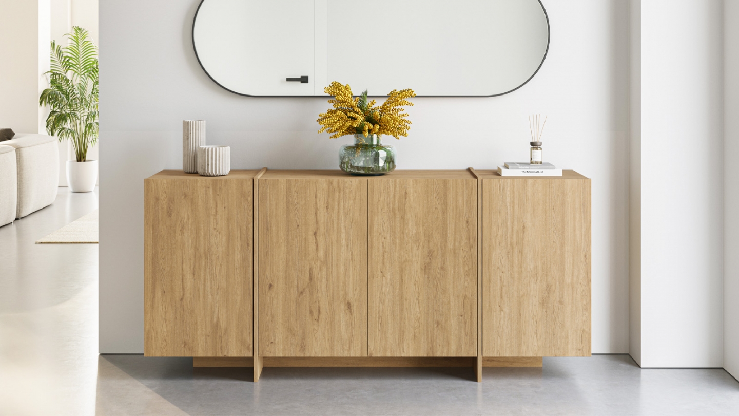 Buffet 4 portes décor chêne 180 cm - Owen