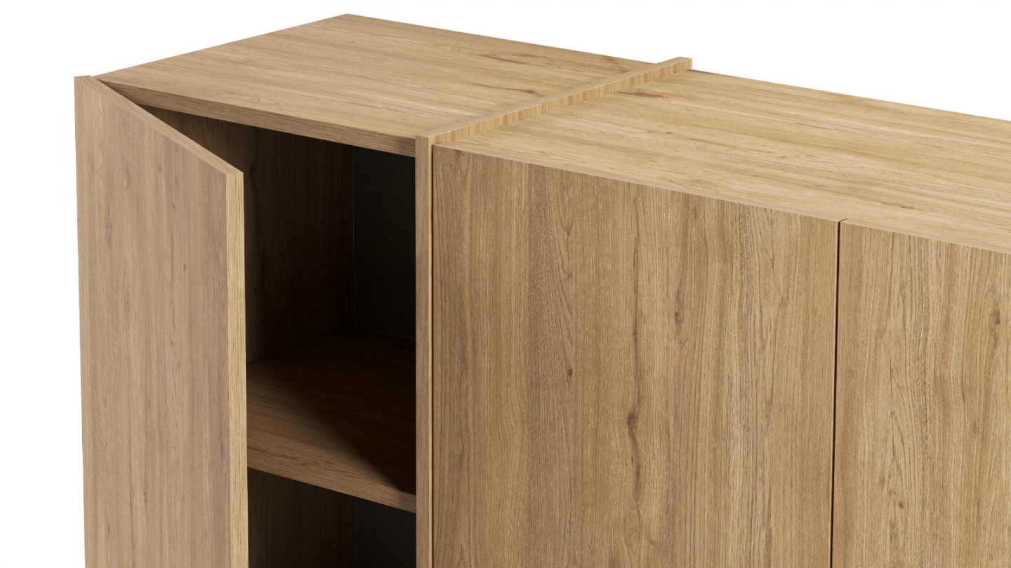 Buffet 4 portes décor chêne 180 cm - Owen