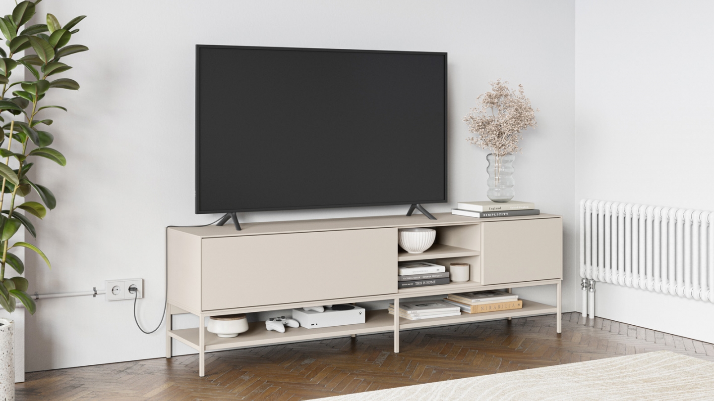Meuble TV 2 portes 2 niches beige 180 cm - Zara