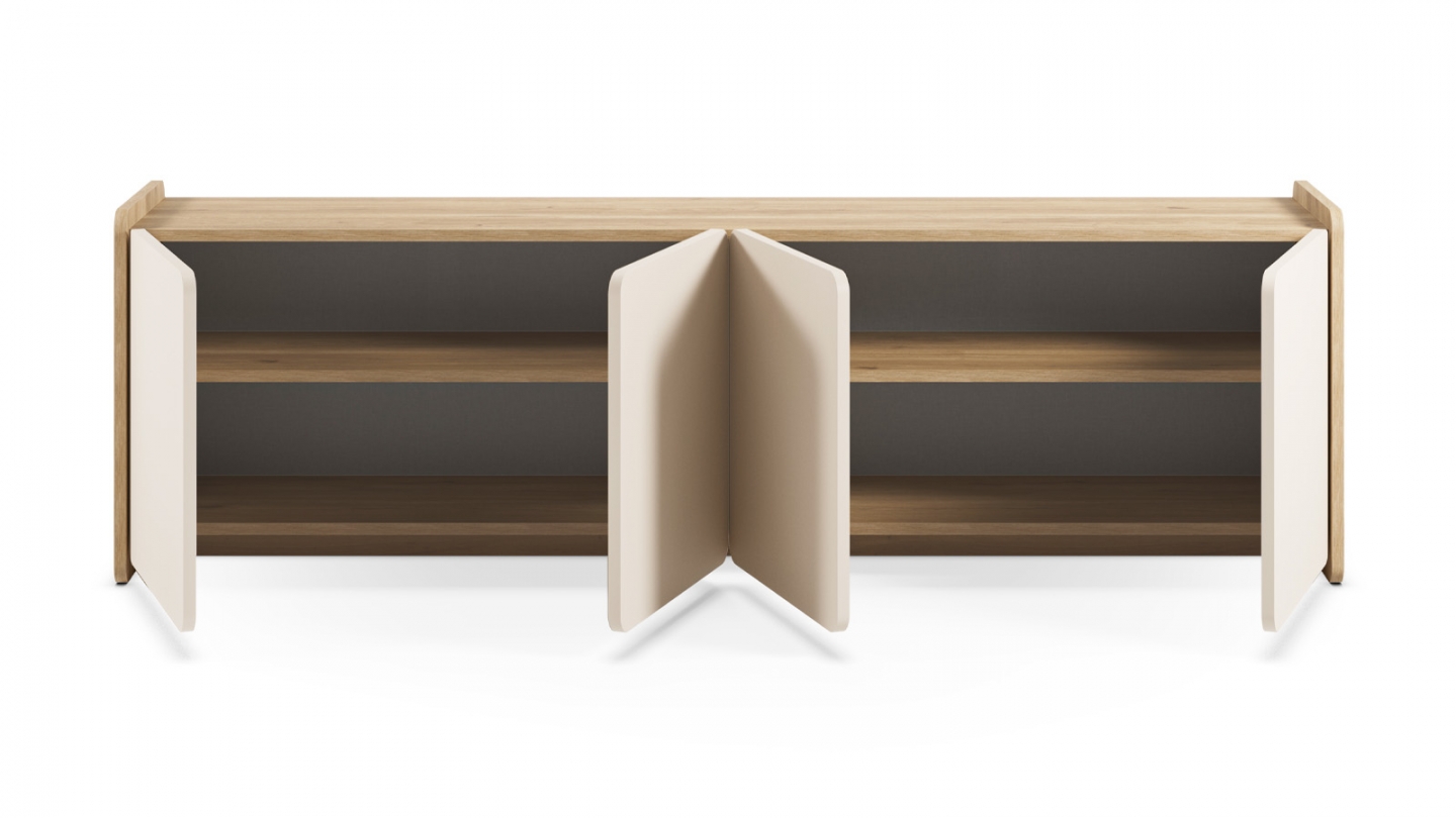 Meuble TV 4 portes beige et décor chêne 180 cm - Sami