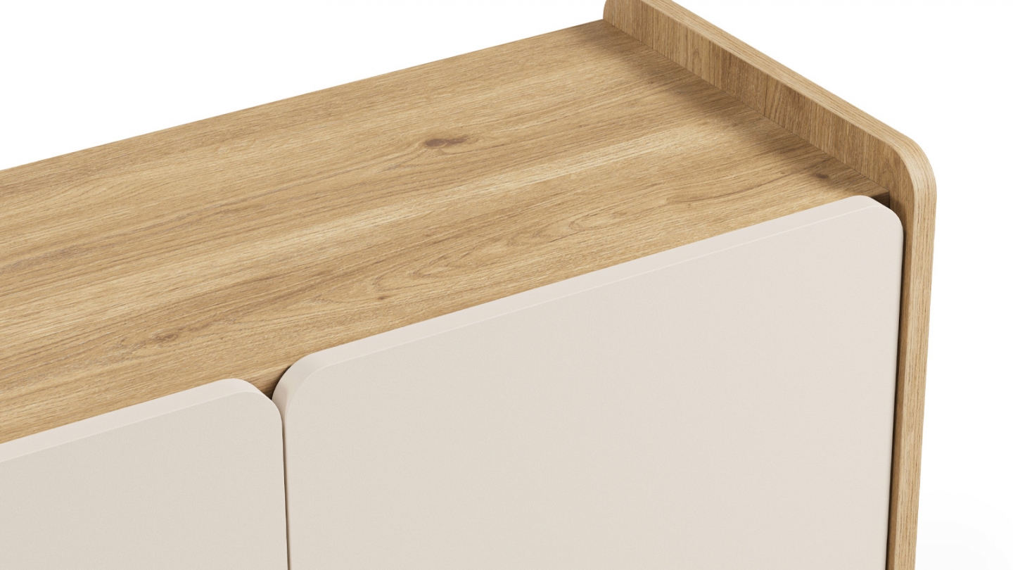 Meuble TV 4 portes beige et décor chêne 180 cm - Sami