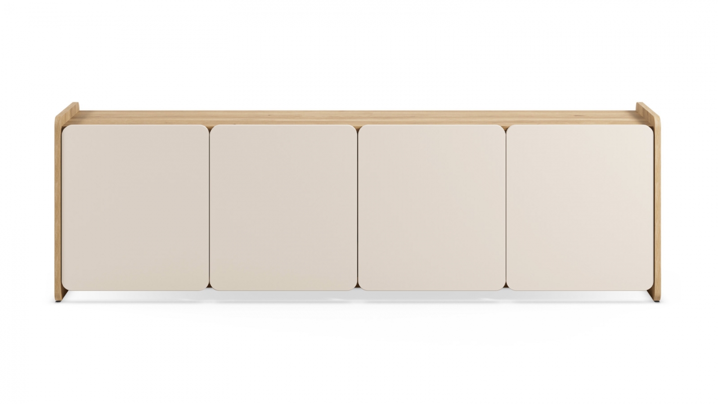 Meuble TV 4 portes beige et décor chêne 180 cm - Sami
