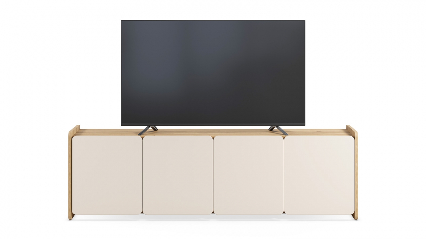 Meuble TV 4 portes beige et décor chêne 180 cm - Sami