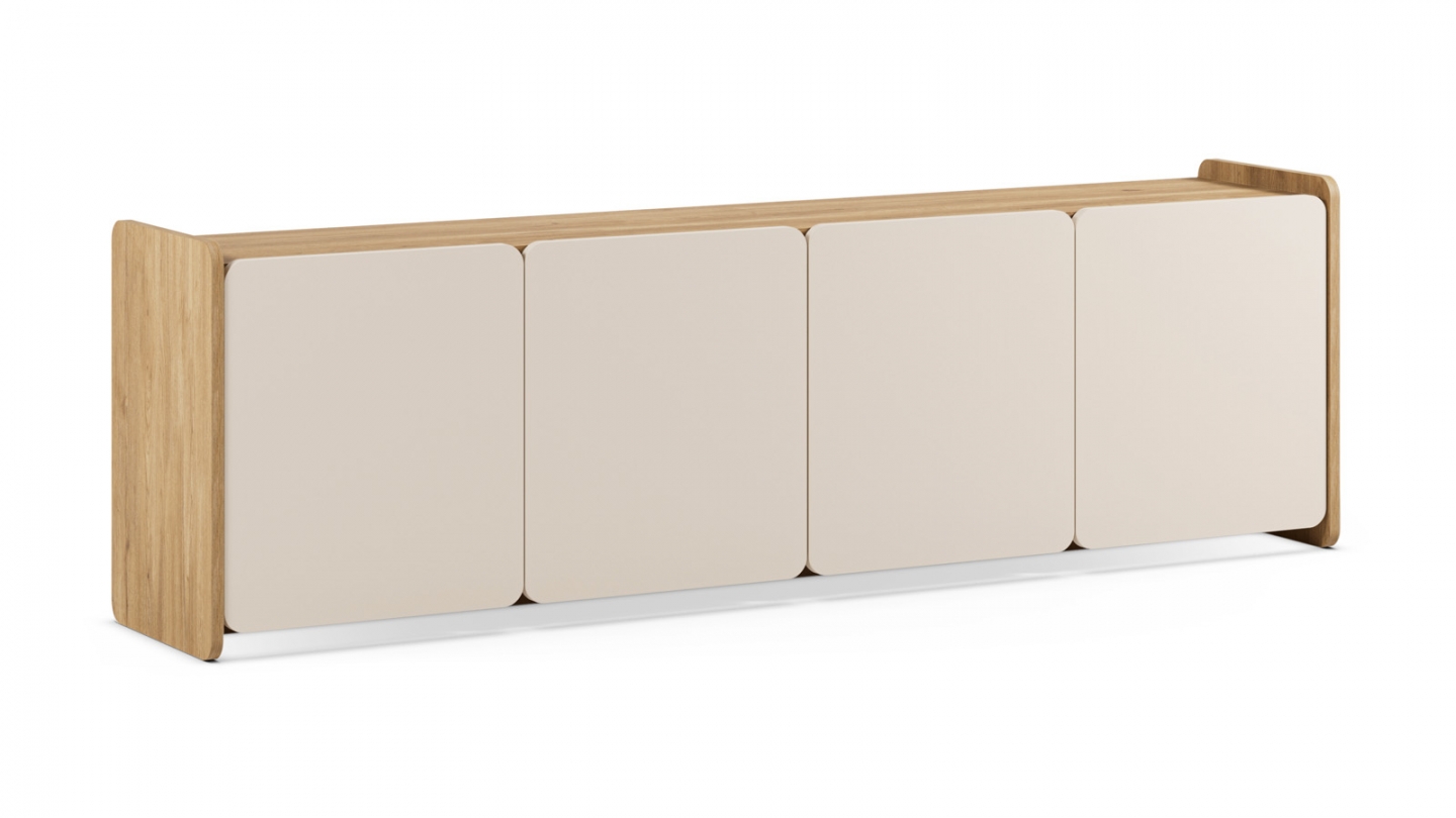 Meuble TV 4 portes beige et décor chêne 180 cm - Sami