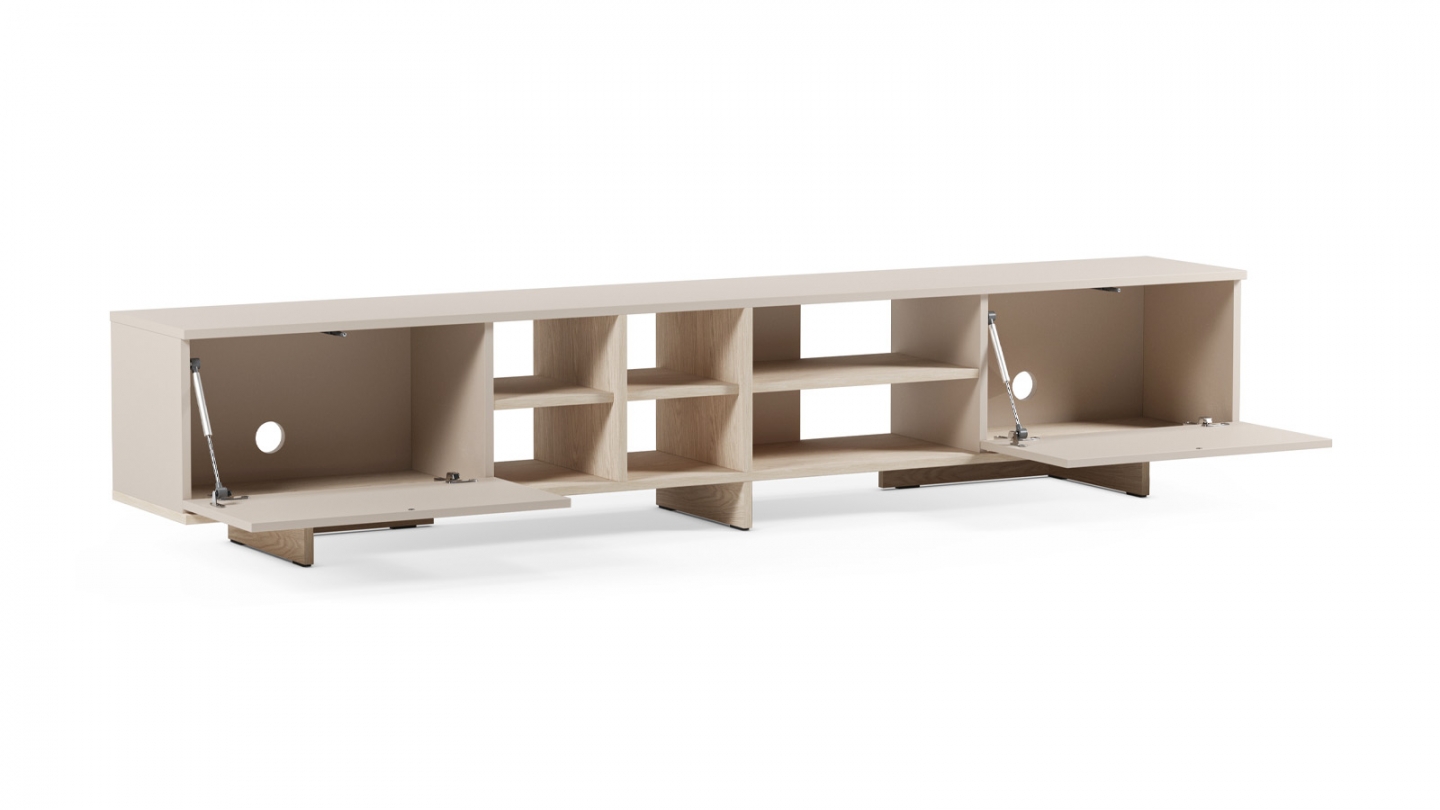 Meuble TV 2 portes beige et décor chêne clair 230 cm - Alicia