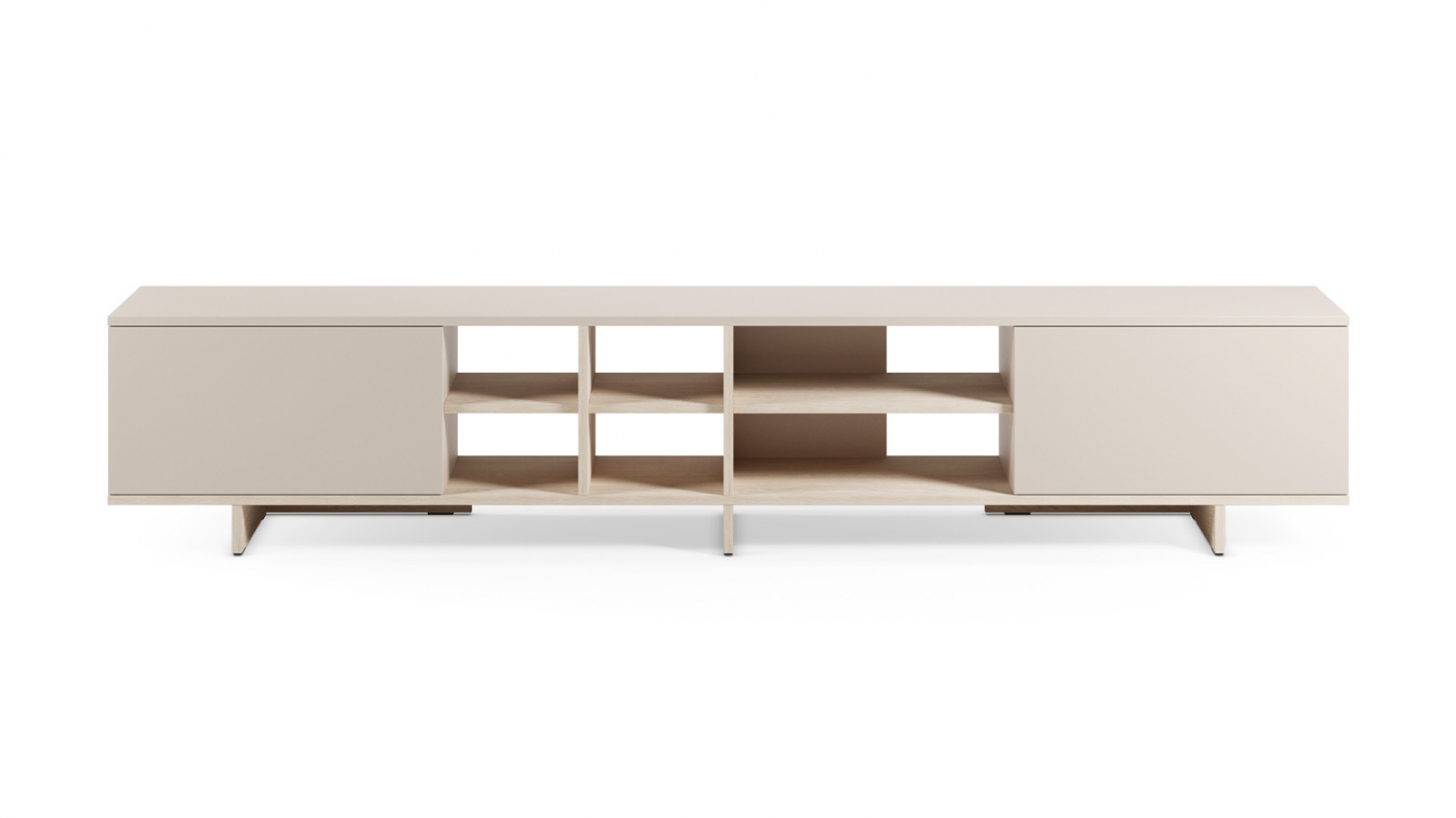 Meuble TV 2 portes beige et décor chêne clair 230 cm - Alicia