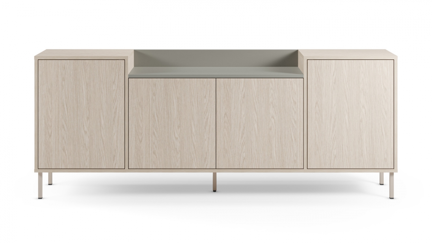 Buffet 4 portes décor chêne clair et vert 200 cm - Amos