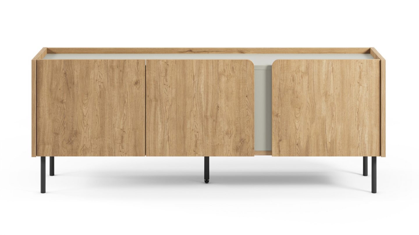 Meuble TV 3 portes décor chêne et vert 140 cm - Ingo