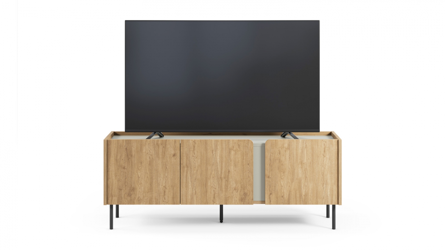 Meuble TV 3 portes décor chêne et vert 140 cm - Ingo