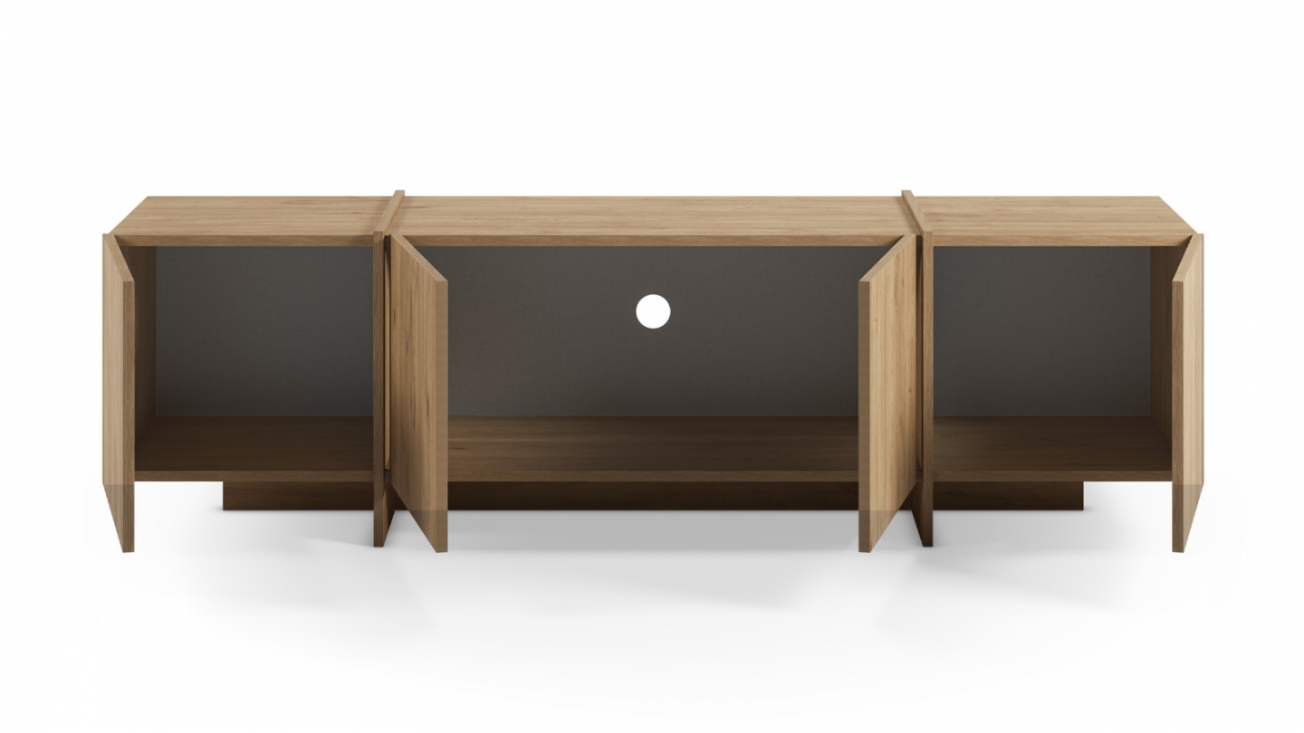 Meuble TV 4 portes décor chêne 180 cm - Owen