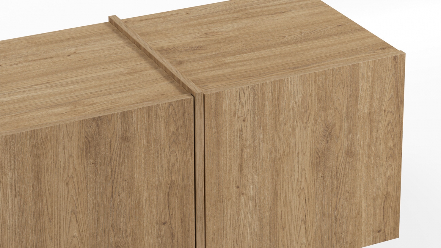 Meuble TV 4 portes décor chêne 180 cm - Owen