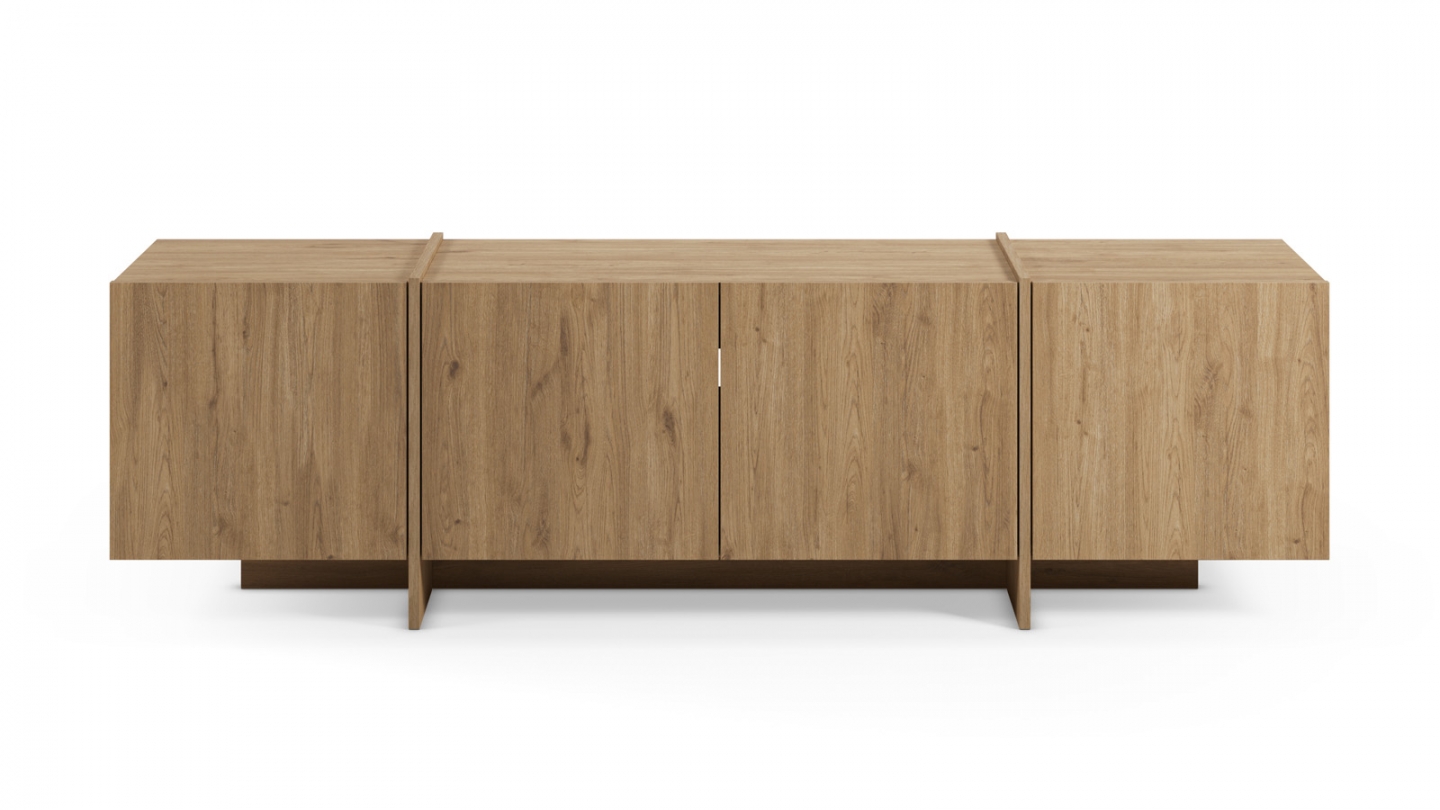 Meuble TV 4 portes décor chêne 180 cm - Owen