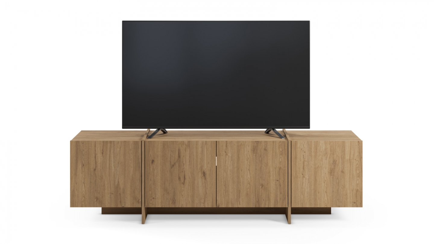 Meuble TV 4 portes décor chêne 180 cm - Owen