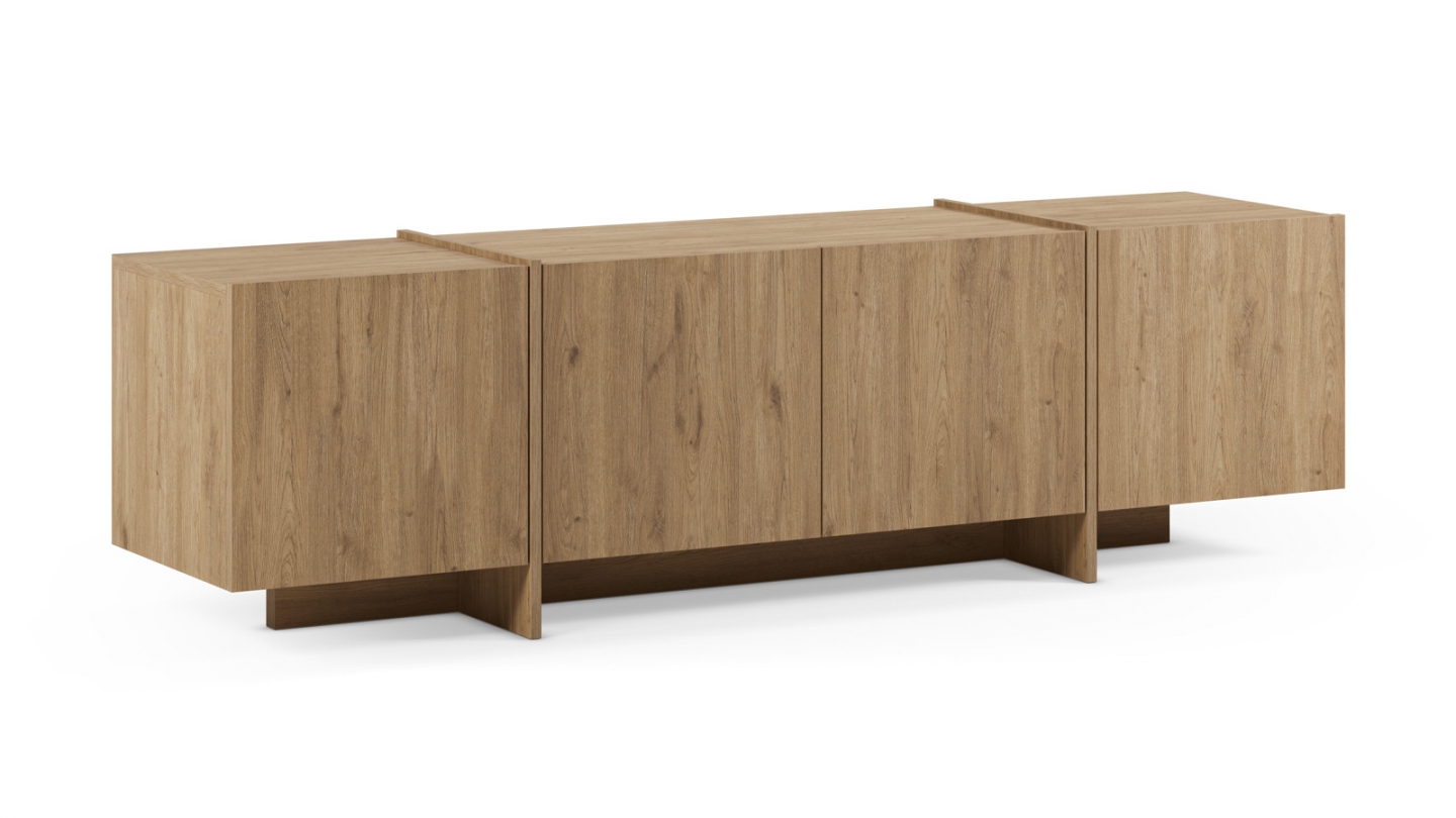 Meuble TV 4 portes décor chêne 180 cm - Owen