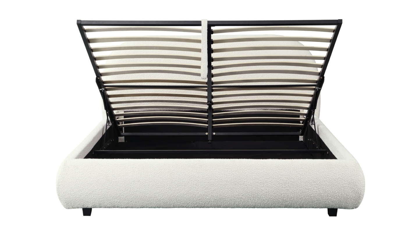 Lit coffre 160x200 cm avec tête de lit matelassée en tissu bouclé beige - Madisson Lit coffre 160x200 cm avec tête de lit matelassée en tissu bouclé beige - Madisson