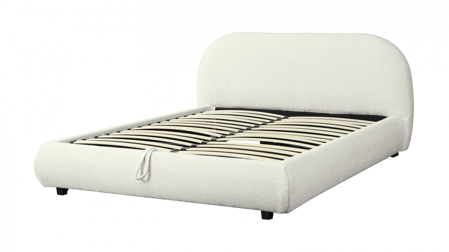 Lit coffre 160x200 cm avec tête de lit matelassée en tissu bouclé beige - Madisson Lit coffre 160x200 cm avec tête de lit matelassée en tissu bouclé beige - Madisson