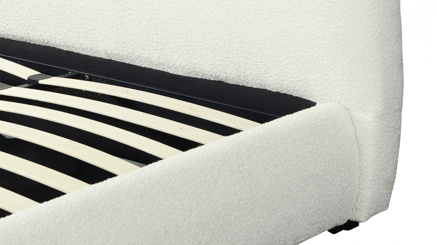 Lit coffre 160x200 cm avec tête de lit matelassée en tissu bouclé beige - Madisson Lit coffre 160x200 cm avec tête de lit matelassée en tissu bouclé beige - Madisson