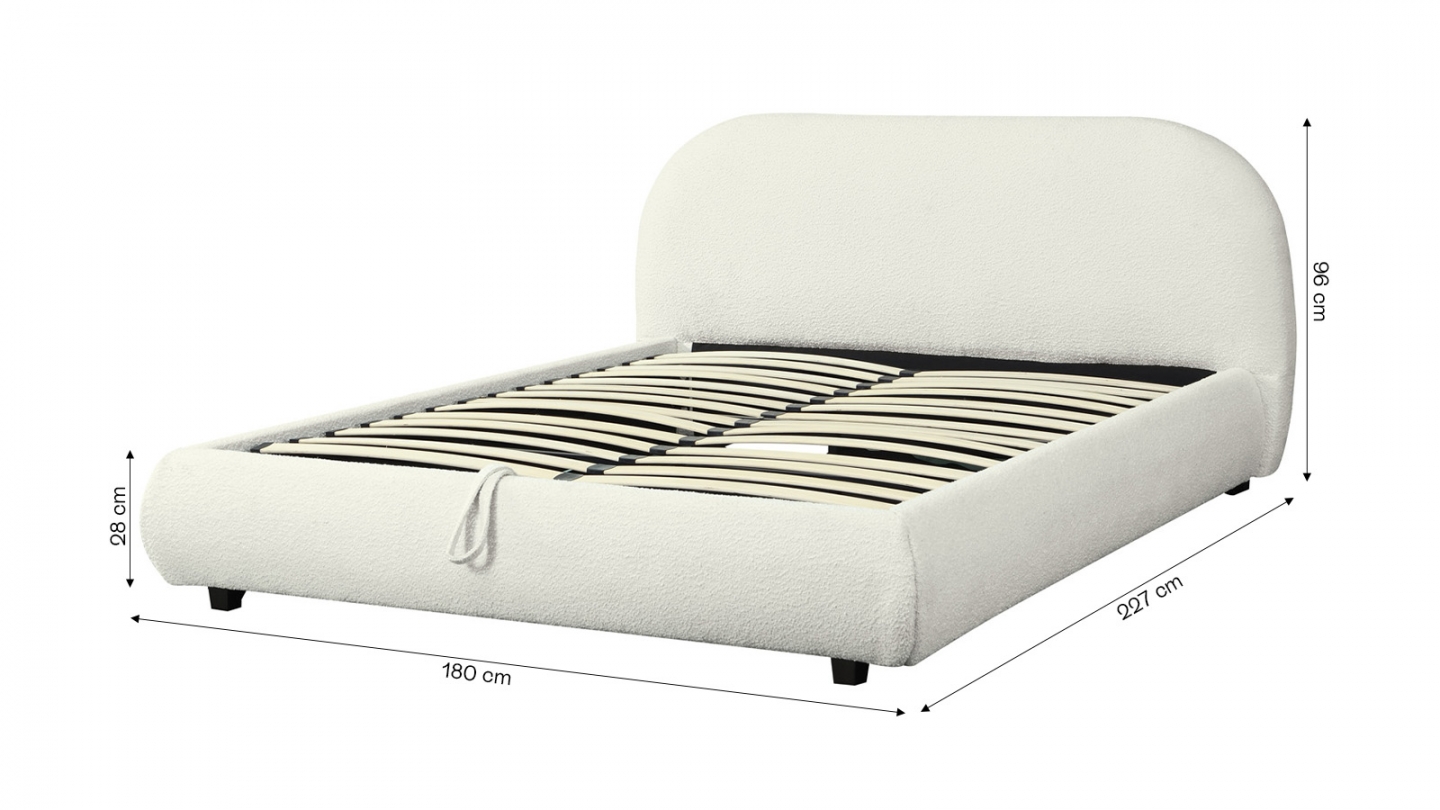 Lit coffre 160x200 cm avec tête de lit matelassée en tissu bouclé beige - Madisson Lit coffre 160x200 cm avec tête de lit matelassée en tissu bouclé beige - Madisson
