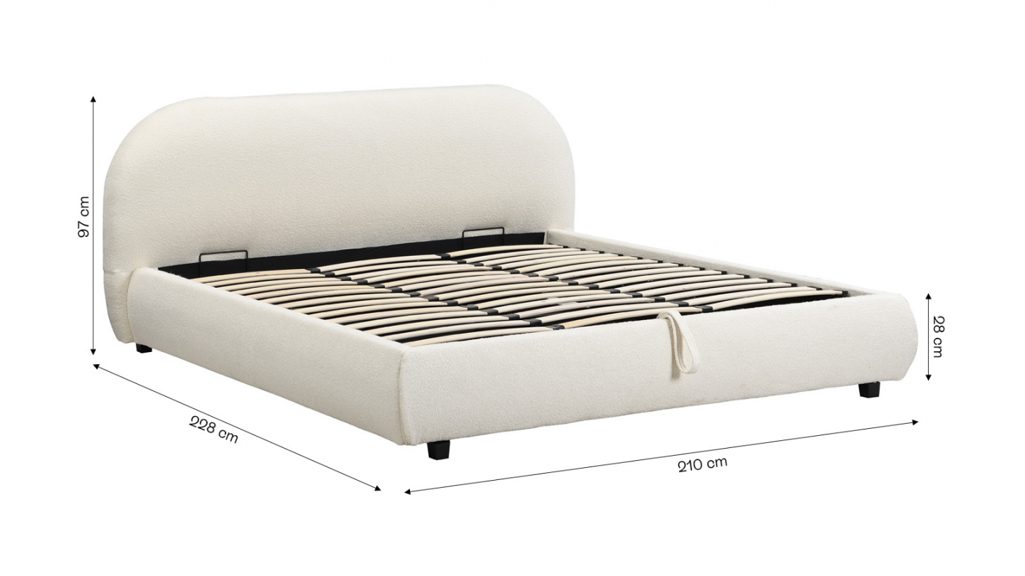 Lit coffre 180x200 cm avec tête de lit matelassée en tissu bouclé beige - Madisson