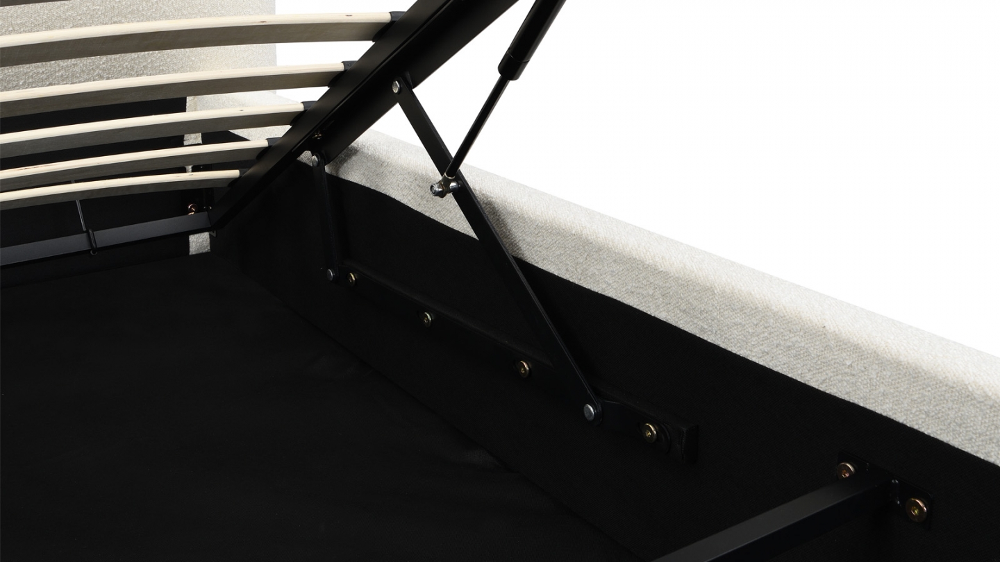 Lit coffre 180x200 cm avec tête de lit matelassée en tissu bouclé beige - Madisson