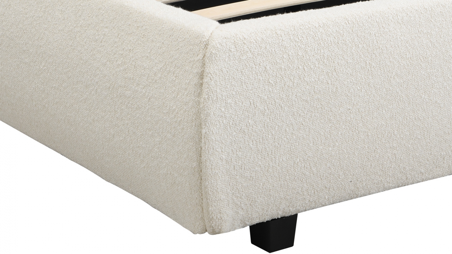 Lit coffre 180x200 cm avec tête de lit matelassée en tissu bouclé beige - Madisson