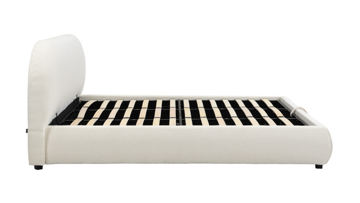 Lit coffre 180x200 cm avec tête de lit matelassée en tissu bouclé beige - Madisson