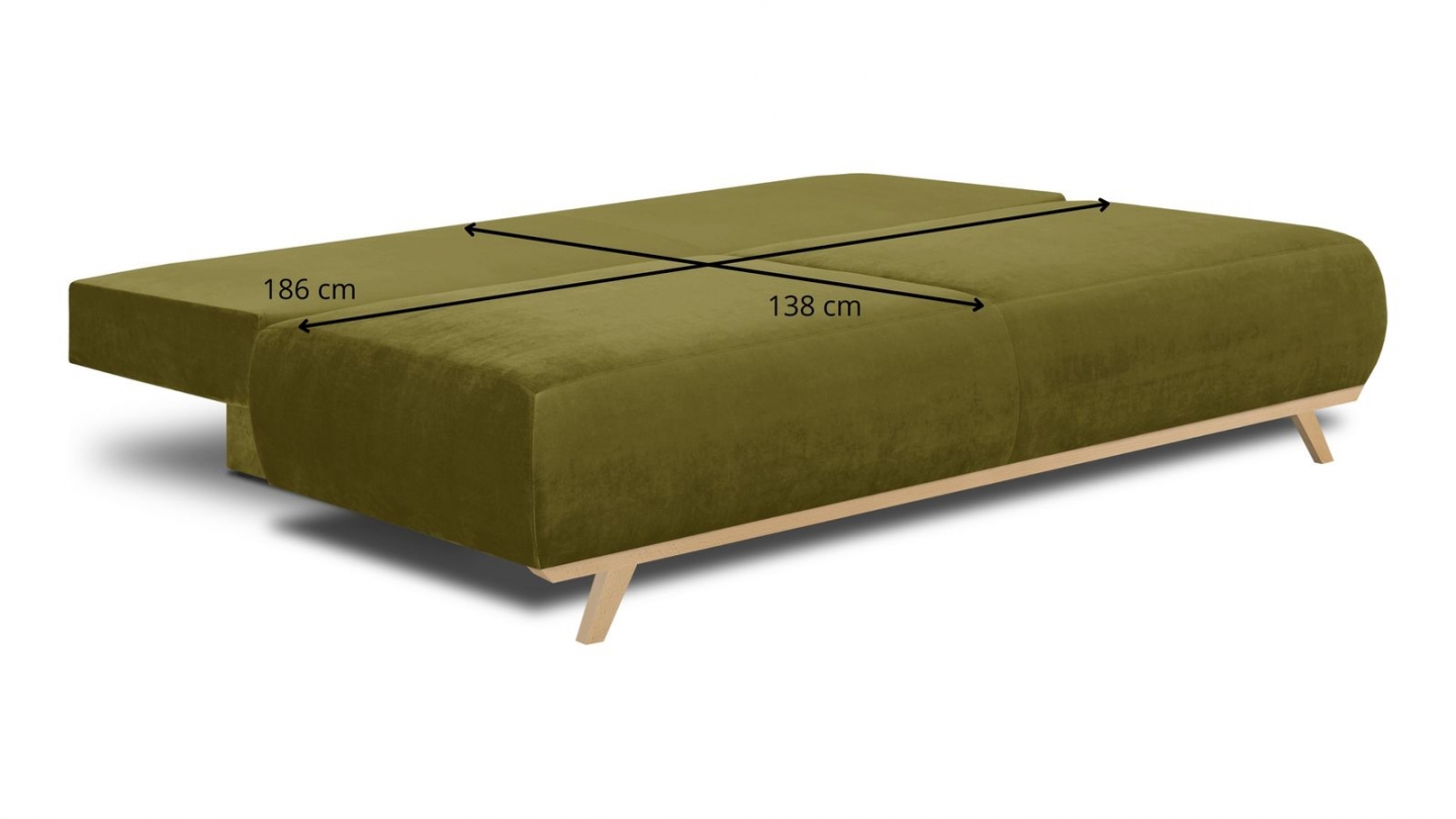 Canapé convertible 3 places avec coffre de rangement en velours vert olive - Collection Laria
