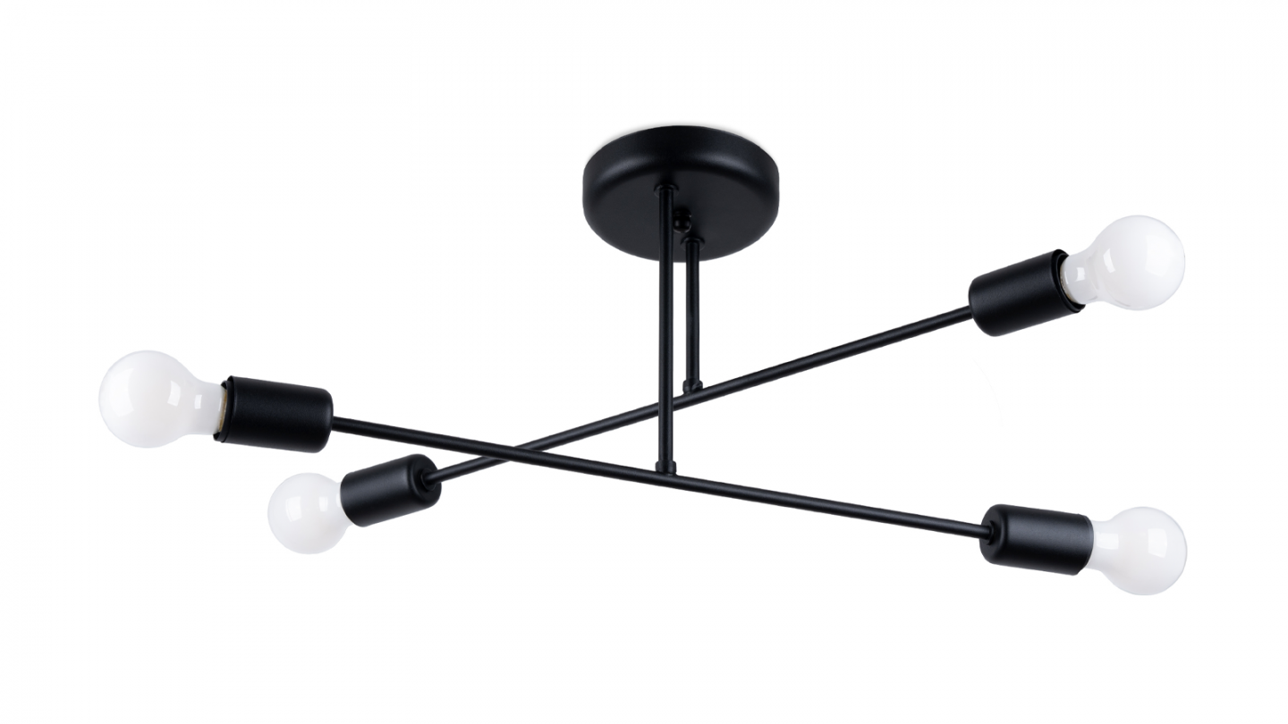 Suspension géométrique en métal noir 4 ampoules - Norah