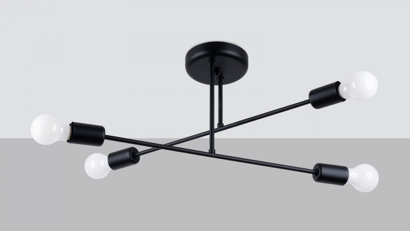 Suspension géométrique en métal noir 4 ampoules - Norah