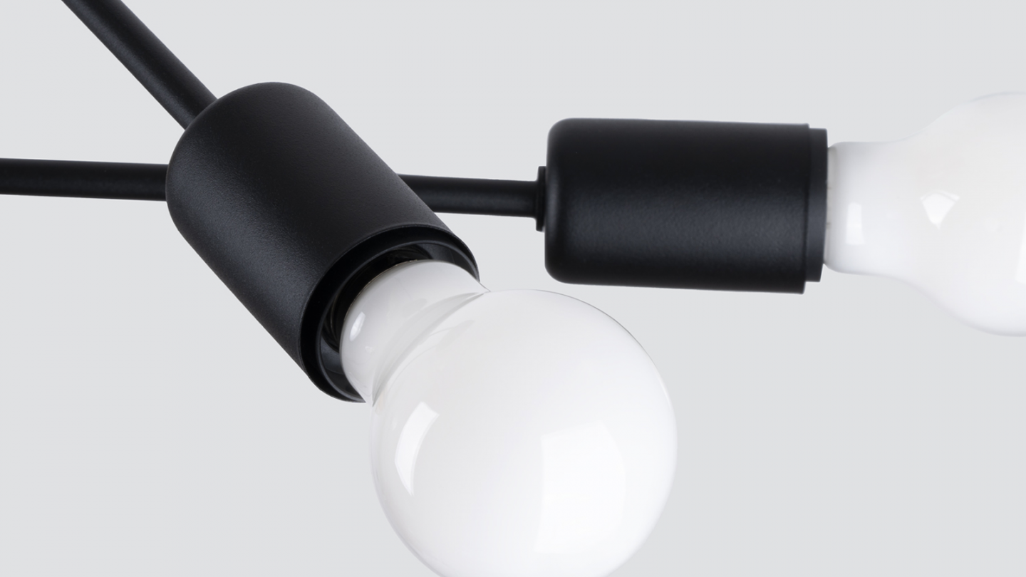 Suspension géométrique en métal noir 4 ampoules - Norah