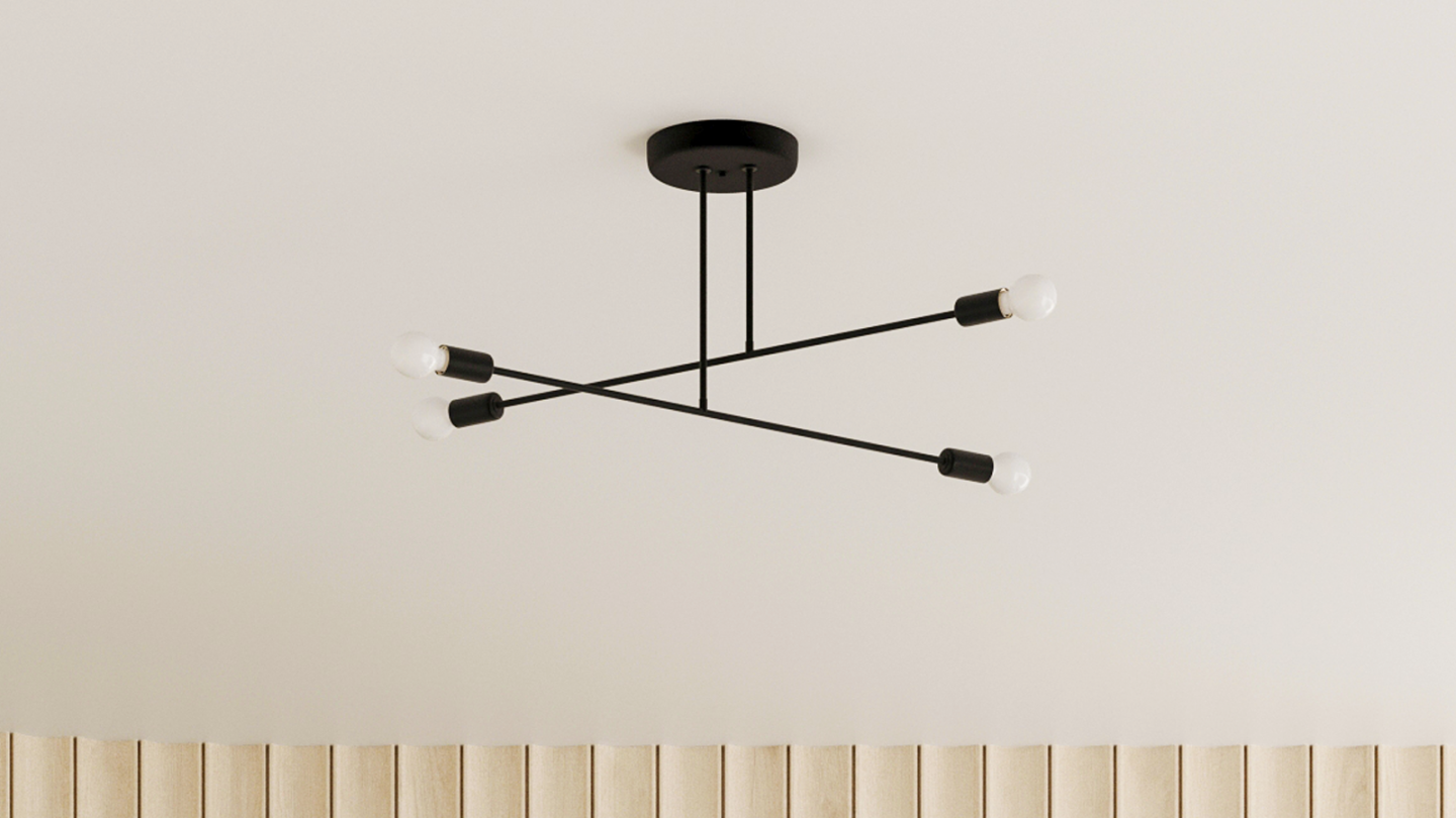 Suspension géométrique en métal noir 4 ampoules - Norah
