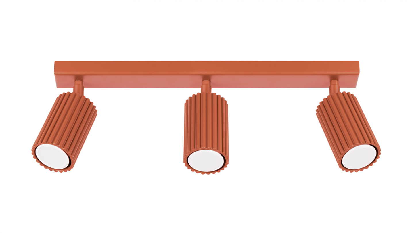 Plafonnier linéaire en aluminium cannelé 3 ampoules terracotta - Karbon Plafonnier linéaire en aluminium cannelé 3 ampoules terracotta - Karbon