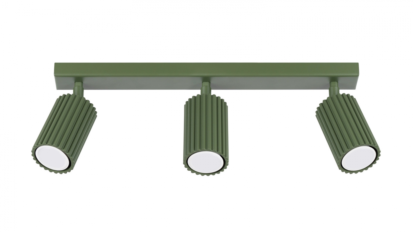 Plafonnier linéaire en aluminium cannelé 3 ampoules vert olive - Karbon Plafonnier linéaire en aluminium cannelé 3 ampoules vert olive - Karbon