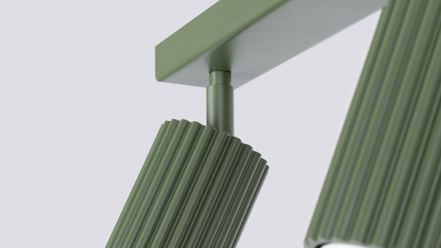 Plafonnier linéaire en aluminium cannelé 3 ampoules vert olive - Karbon Plafonnier linéaire en aluminium cannelé 3 ampoules vert olive - Karbon