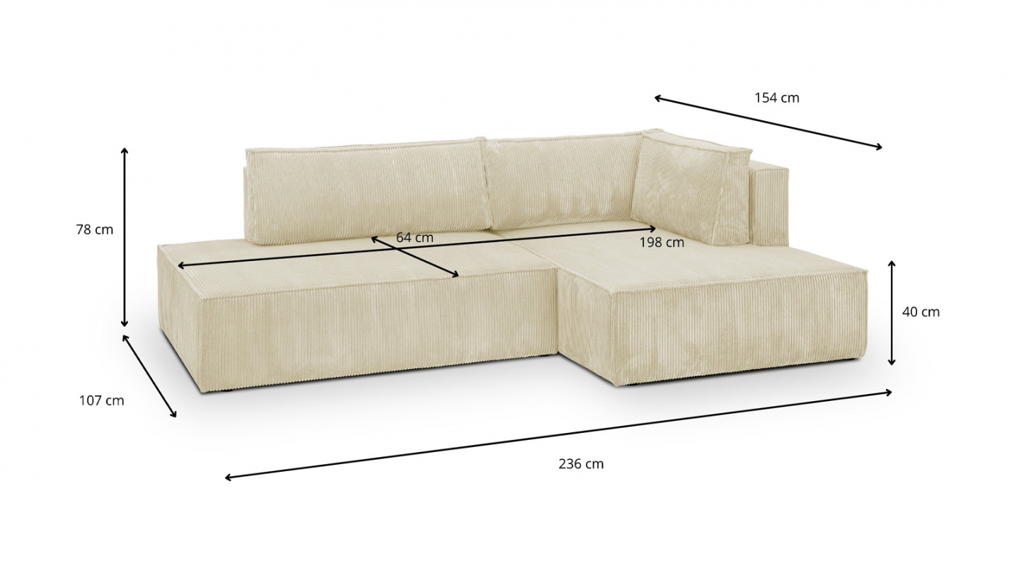 Canapé d'angle à droite convertible 3 places avec coffre de rangement en velours côtelé beige - Barani Canapé d'angle à droite convertible 3 places avec coffre de rangement en velours côtelé beige - Barani
