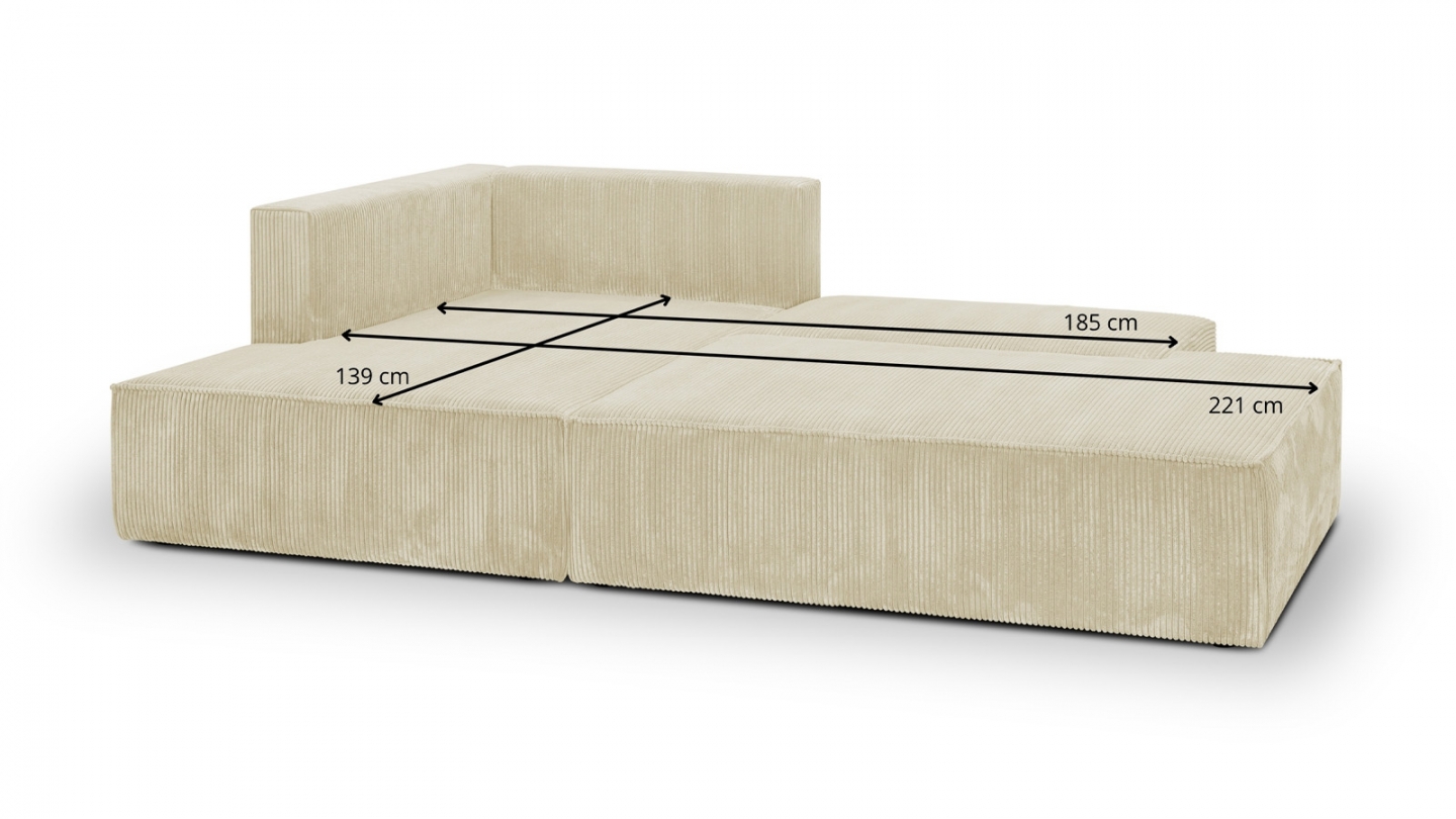 Canapé d'angle à gauche convertible 3 places avec coffre de rangement en velours côtelé beige - Barani Canapé d'angle à gauche convertible 3 places avec coffre de rangement en velours côtelé beige - Barani