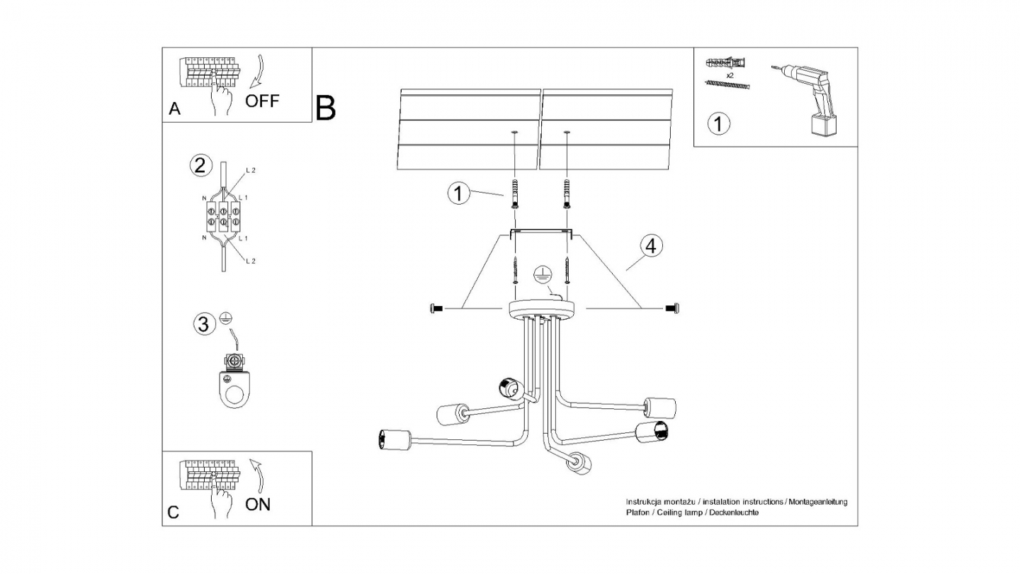 Suspension géométrique en métal noir 6 ampoules - Norah