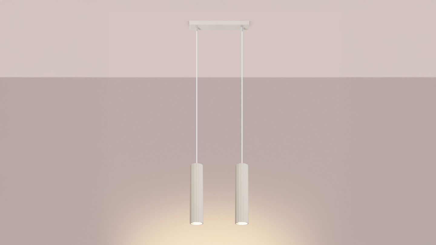 Suspension en aluminium cannelé 2 ampoules beige - Karbon