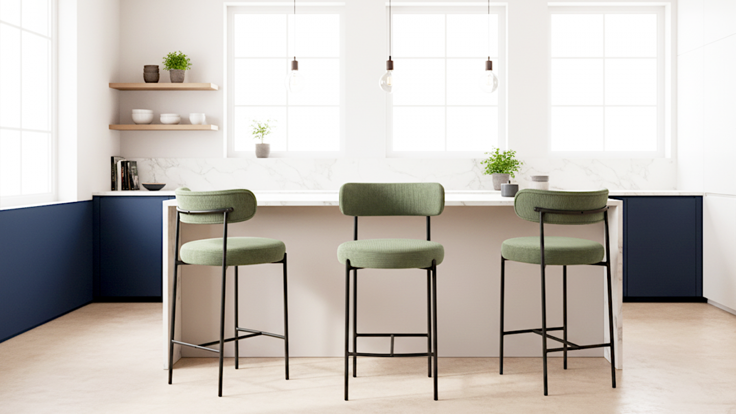 Lot de 2 tabourets de bar en velours côtelé vert - Evora