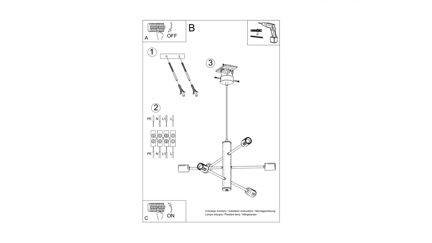 Suspension en métal noir 6 ampoules - 85 cm - Duomo Suspension en métal noir 6 ampoules - 85 cm - Duomo